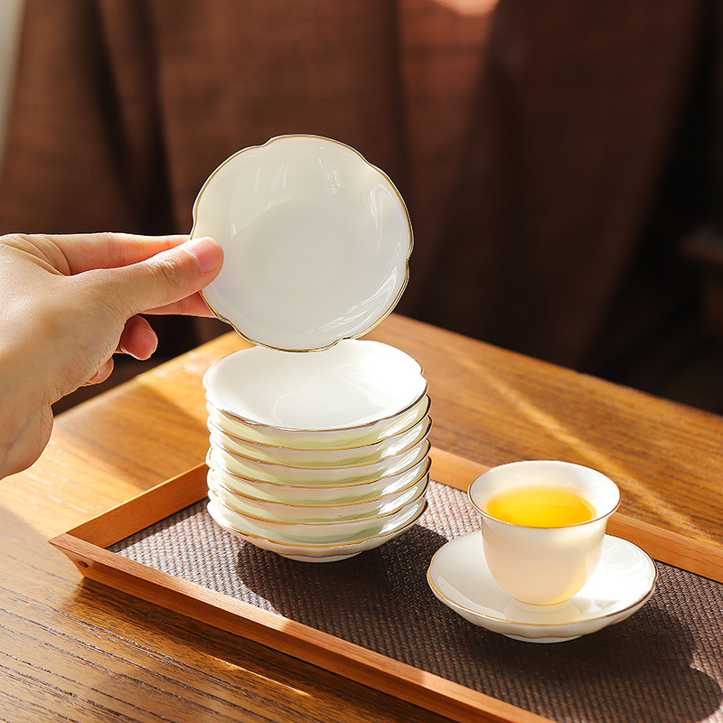 White Porcelain Coaster, Jade Tea Cup Holder, Anti-Scalding Tea Tray, Heat-Insulating Tea Mat, Ceramic Cup and Saucer, Cup Holder, Kung Fu Tea Set Accessories