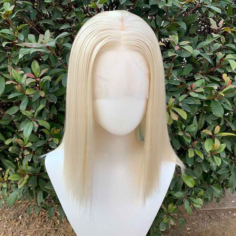 In-Stock Hand-Crocheted 13×4 Lace Wig Platinum Blonde High-Temperature Fiber Cosplay Wig Layered Collarbone-Length Hair In-Stock Hand-Crocheted 13×4 Lace Wig Platinum Blonde High-Temperature Fiber Cosplay Wig Layered Collarbone-Length Hair