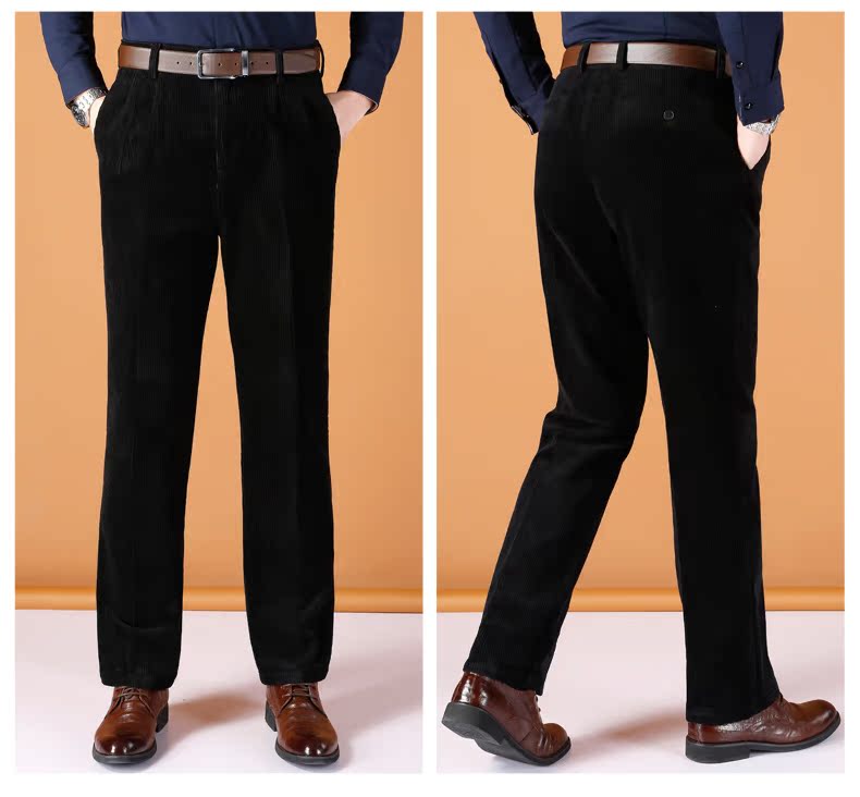 Quần nhung kẻ nam trung niên và cao tuổi vào mùa thu và mùa đông cộng với nhung dày cashmere bằng vải cotton cashmere quần kaki túi hộp