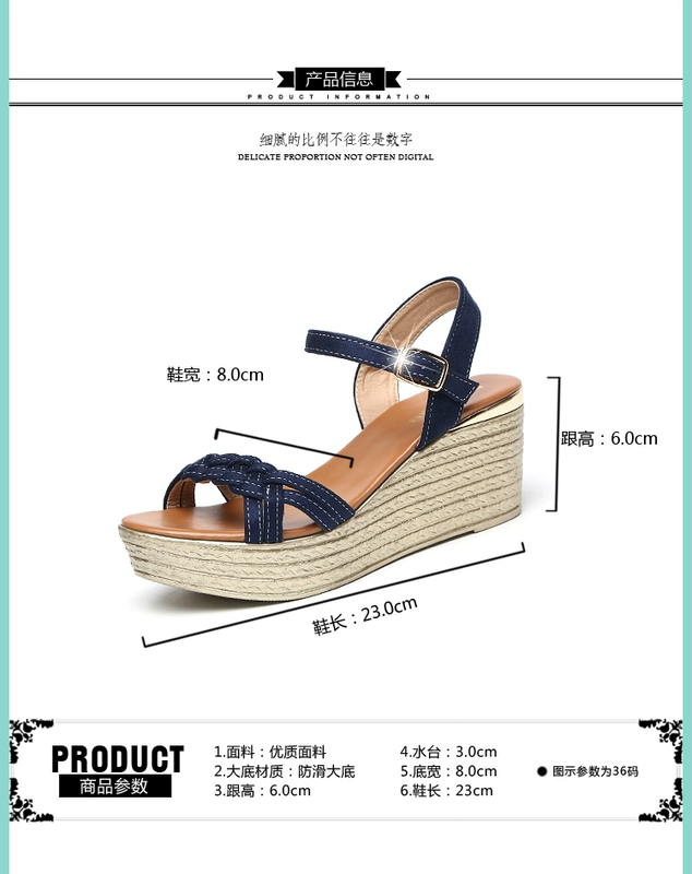 Belle pha lê khách mùa hè mới muffin dép nữ bohemian nền tảng cao gót giày của phụ nữ với dép nêm dép sandal nữ đi học