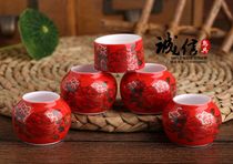 Embroidered eye red seed Indigo chin bird food pot bird cage food bowl Jingdezhen exquisite porcelain bowl hat type bird food bowl bird cage accessories