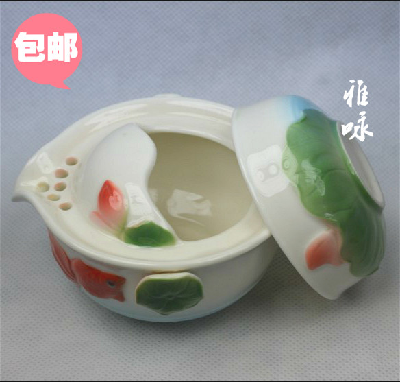 Enamel Porcelain Gold Fish Express Guest Cup Boutique Suit Tea Set Wedding Office Travel Lover Gift One Pot-Taobao