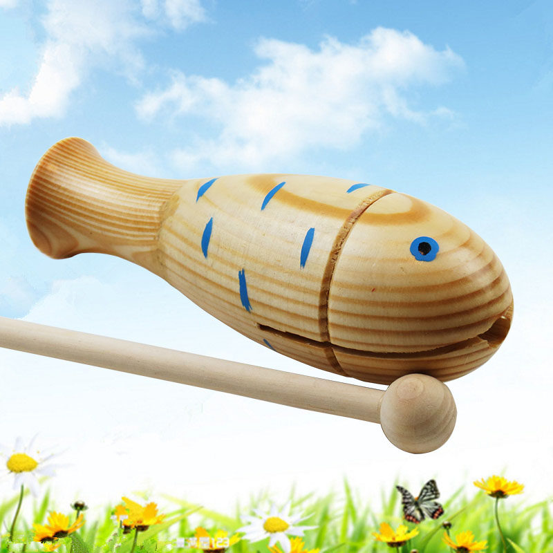 Olff percussion instrument young children early teaching aids sound cylinder wood fish with small fish bangs in small fish ratsiders-Taobao