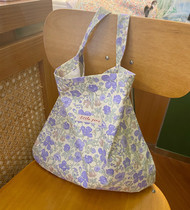 Small Paris homemade Korean family Broken Flowers Gentle Skew Satchel Shoulder Bag Girl Cloth Bag Pure Cotton Cloth Bag Dins