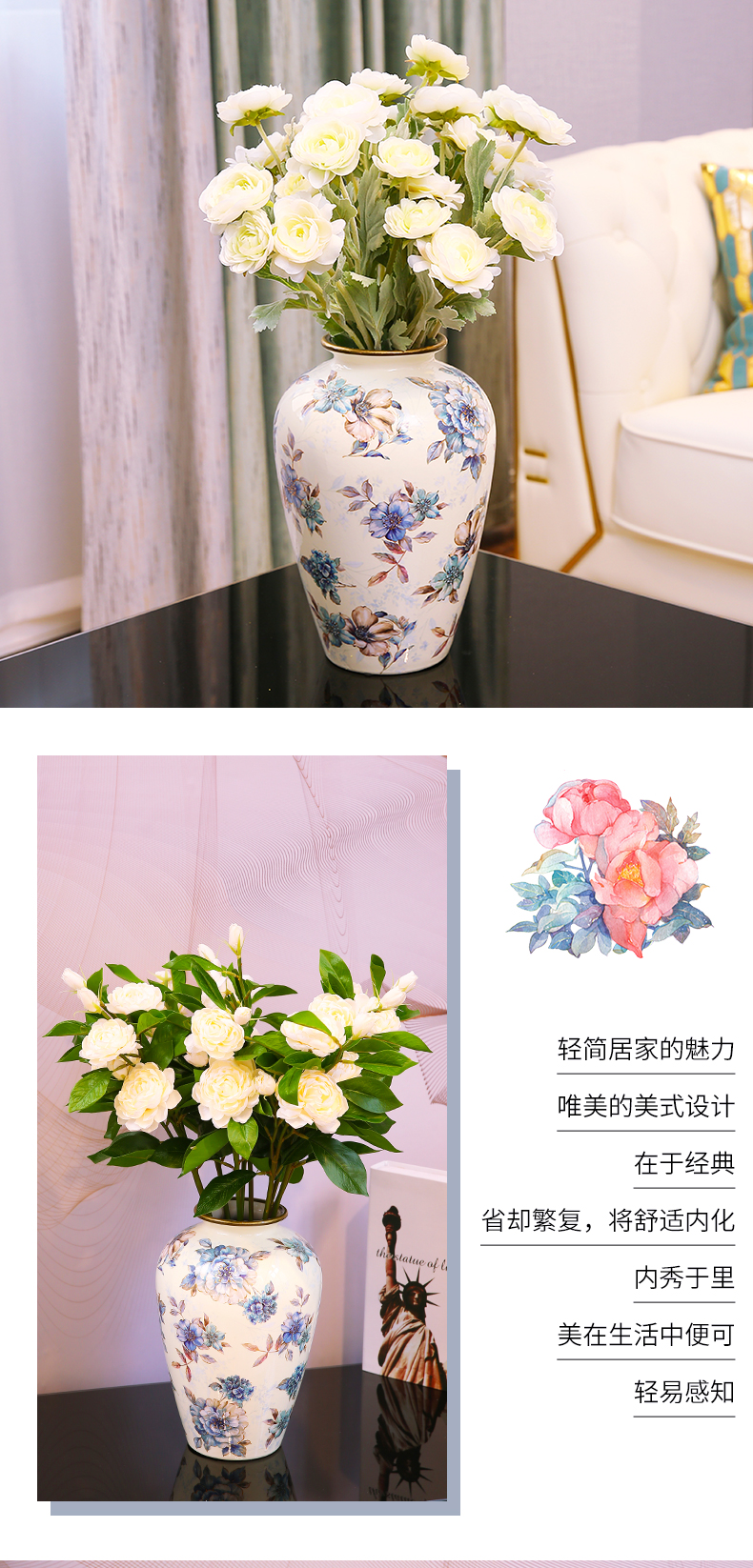 American light key-2 luxury ceramic vase furnishing articles sitting room of TV ark, wine porch decoration floral flower decoration decoration