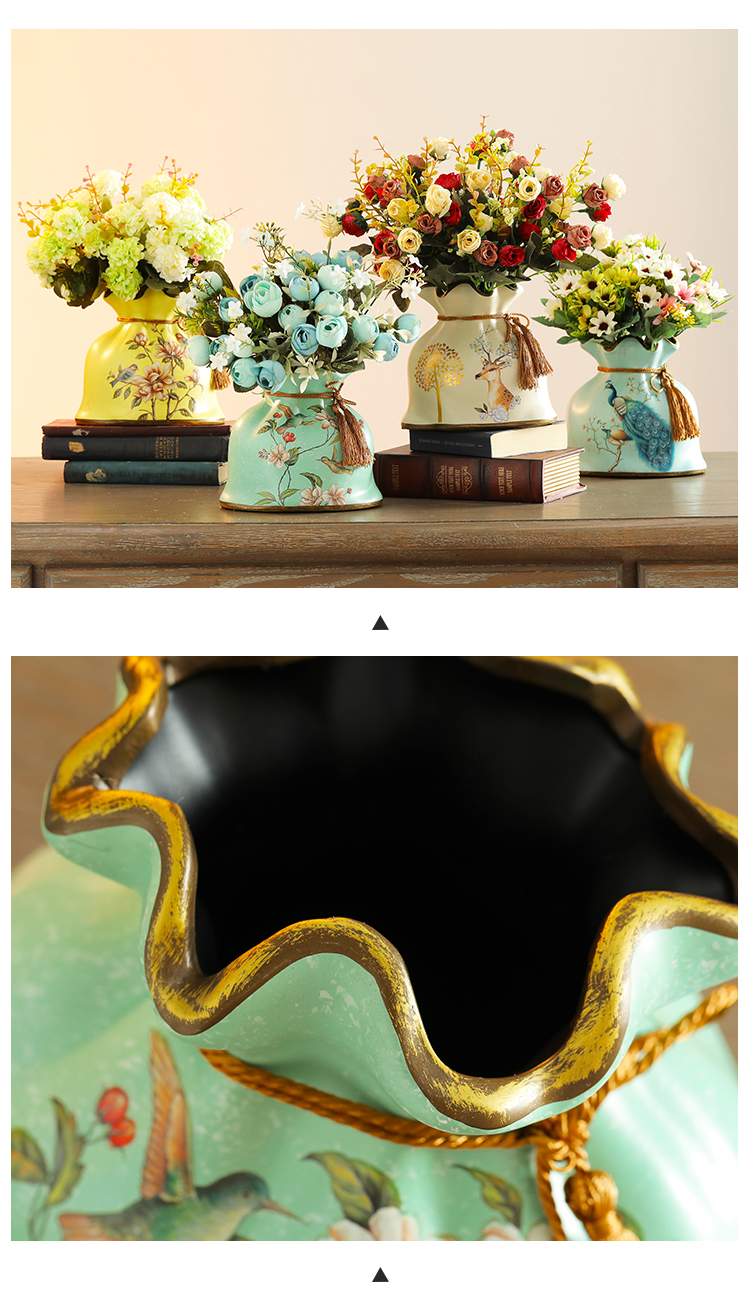 European rural creative ceramic purse simulation flower vase American retro floral living room table dry flower arranging flowers