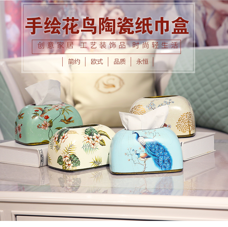 American country smoke creative ceramic carton ou rural place napkin tissue box sitting room dining - room table decoration