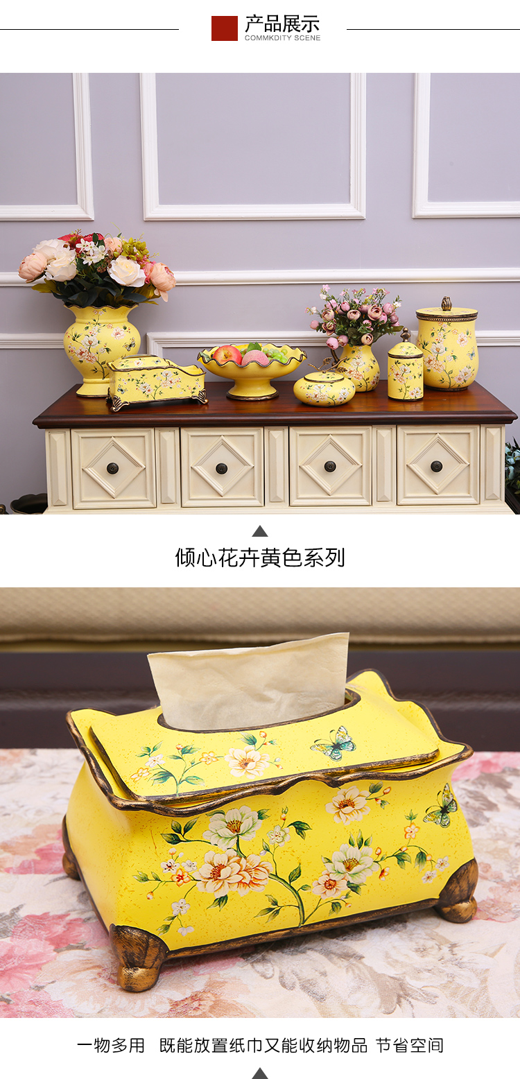 American pastoral ceramic tissue box European sitting room adornment is placed between example creative painting of flowers and tea table smoke box