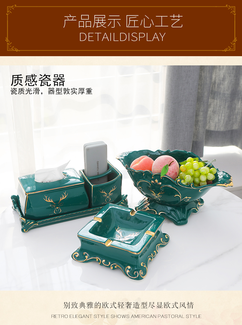 Light European - style key-2 luxury compote three - piece ceramic fruit bowl tissue boxes suit sitting room tea table household decorative furnishing articles