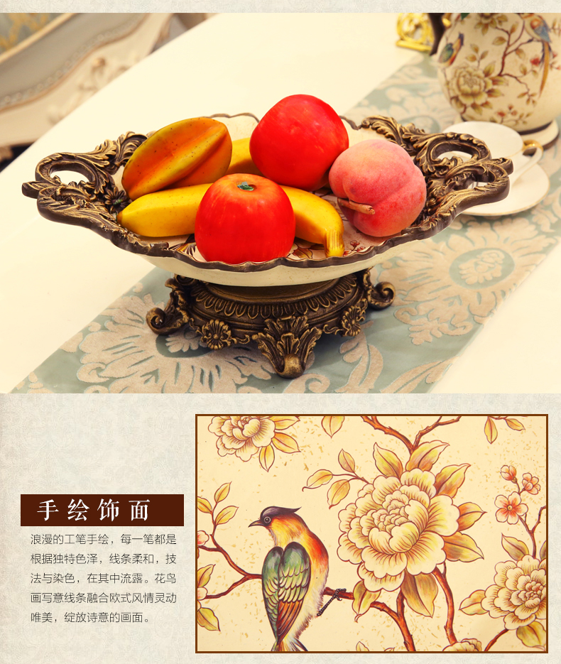 Flower fox European rural large fruit bowl restoring ancient ways American snack plate dry fruit bowl sitting room tea table decoration