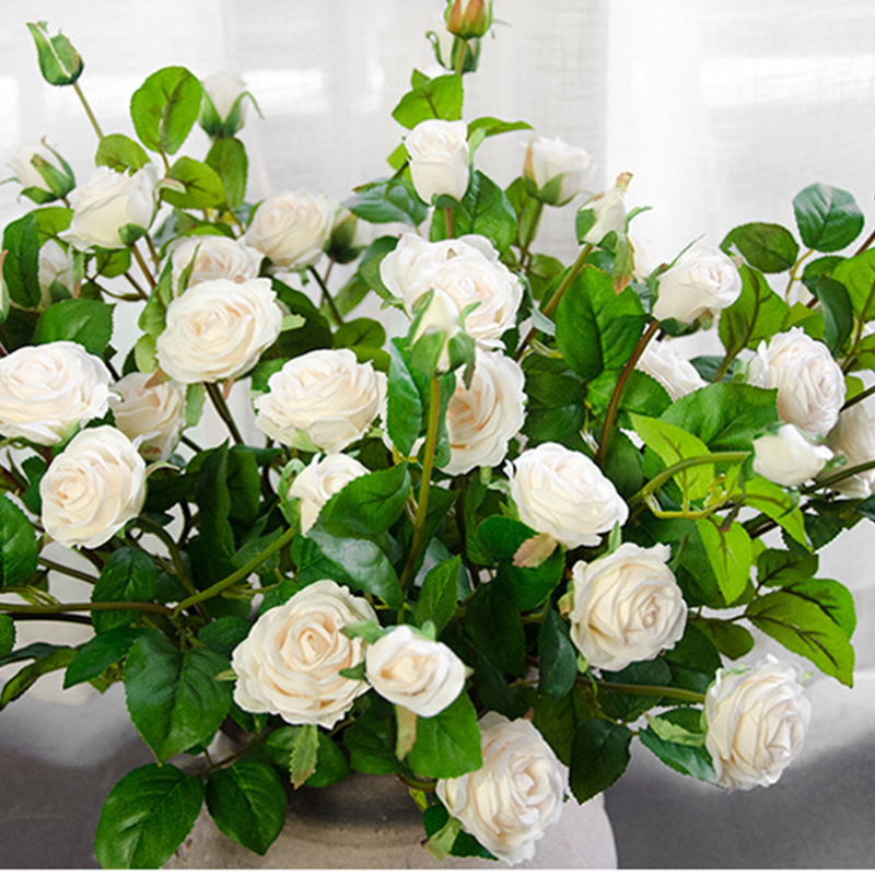 Five Heads Rosewood rose emulation Flower Flower Vase Suit Room Bedroom Living-room Living-room Dry bouquet Decorative Table Flowers