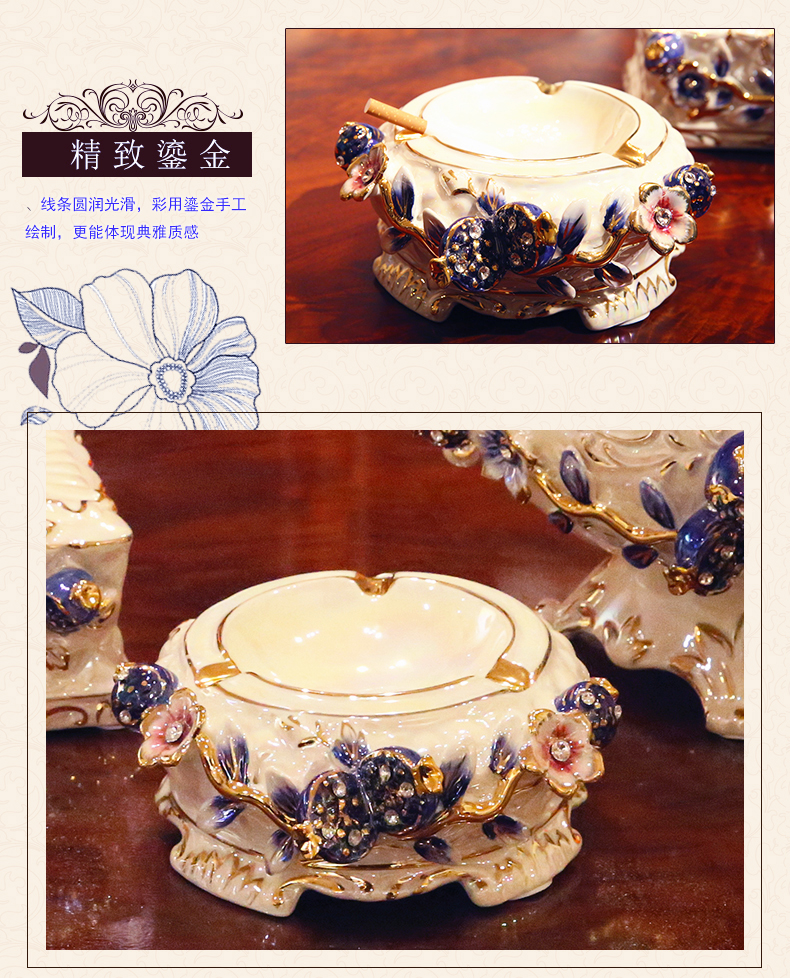 Flower fox European large ceramic ashtray ashtray creative furnishing articles of handicraft set auger sitting room tea table decoration