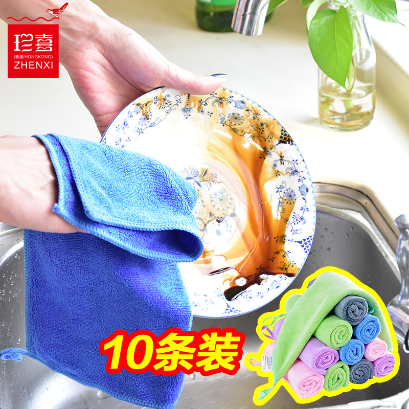 Household Pack of Ten Kitchen Hand Towels, Cleaning Towels, Hand Wiping Towels, Small Towels for Wiping Glass, Dishwashing Cloth, Non-Greasy