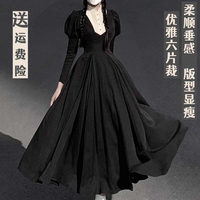 Halloween Black Lolita Nun Style Dark Puff Sleeve Plus Size Autumn and Winter Long Sleeve Gothic Cosplay