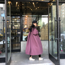 2019 popular wool coat female Korean version of the new knee twilight purple wool coat loose long coat female