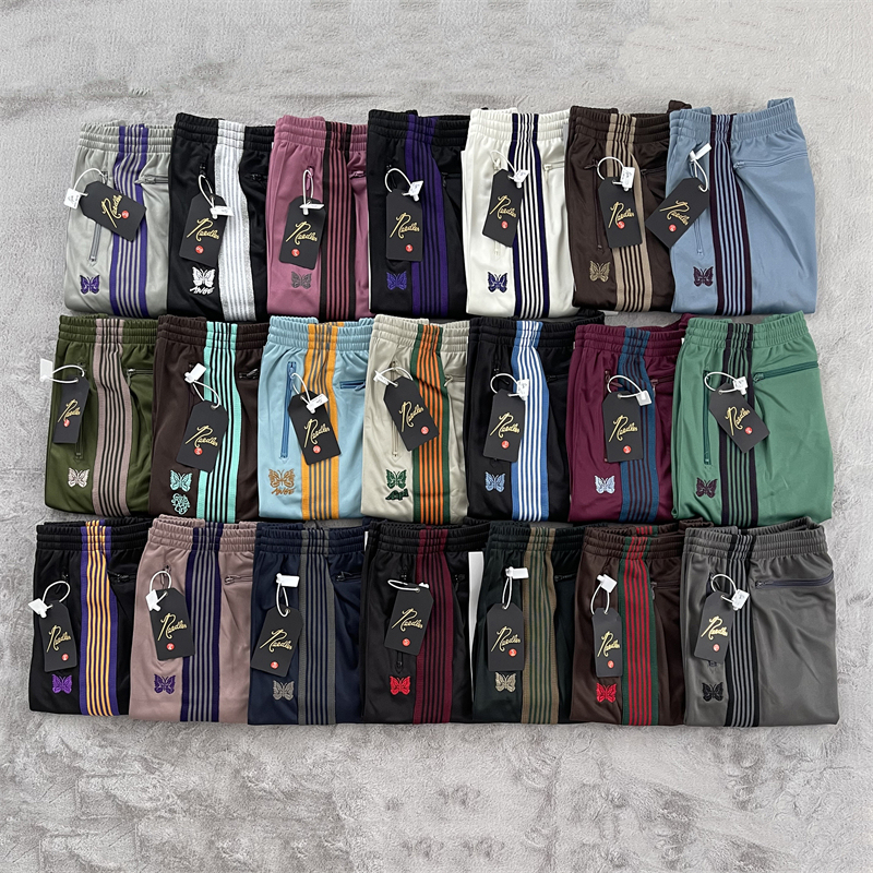 Authentic Needles Track Butterfly Embroidery All-Season Straight Loose Trendy Track Sports Pants for Men and Women