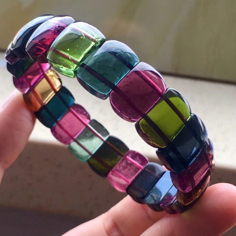 Brazilian Old Mine Tourmaline Hand-Woven Women's Colorful Tourmaline Single-Circle Bracelet Crystal Bangle Jewelry Gift Candy Color String