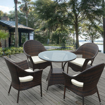 Simple courtyard barbecue shop cafe rattan table and chair outdoor leisure rattan table and chair three or five sets of coffee table combination