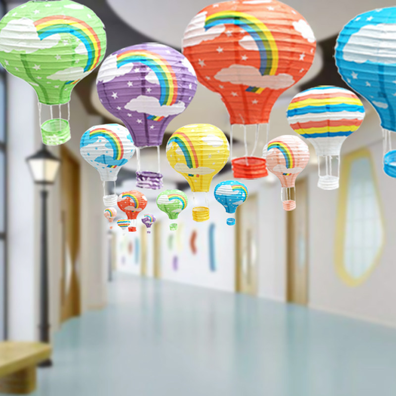 Christmas Decorations Paper Hot Air Balloon Hanging Accessories Mall Kindergarten Christmas Arrangement Scene Pendant Creative Lantern