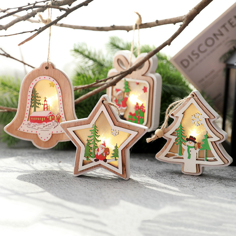 Christmas Decorations Wood Shine Pendant North European Wind Old Man Snow House Christmas Swing Piece Christmas Tree Hanging Accessories Hanging Accessories