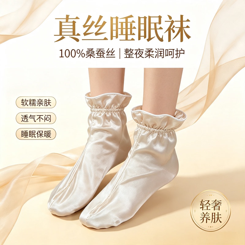[Silk Sleep Socks] 100% Mulberry Silk Foot Socks, Warm, Breathable, Non-Stuffy, Special Foot Protection Socks for Sleeping