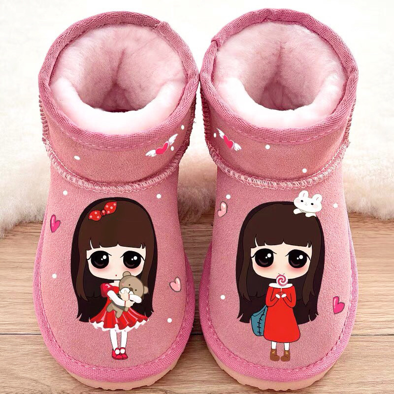 Girls snow boots 2018 winter new children's boots baby cotton boots plus velvet leather cartoon boots Princess children's shoes