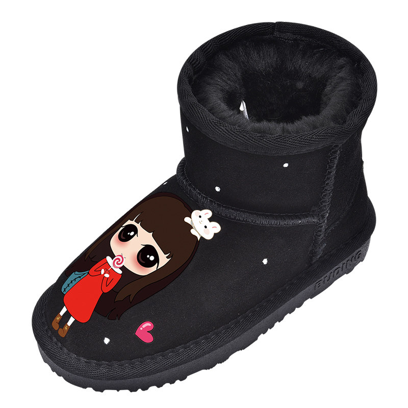 Girls snow boots 2018 winter new children's boots baby cotton boots plus velvet leather cartoon boots Princess children's shoes