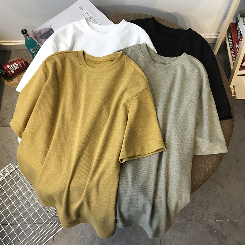 2022 spring and summer new grinding hair round collar pure color short sleeve t-shirt female ins Chauded bottom jersey Korean version loose and conspicuble blouse