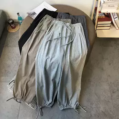 Spring and summer new drawstring pants wide-leg pants female Korean loose black straight drop sense women's pants thin and wild
