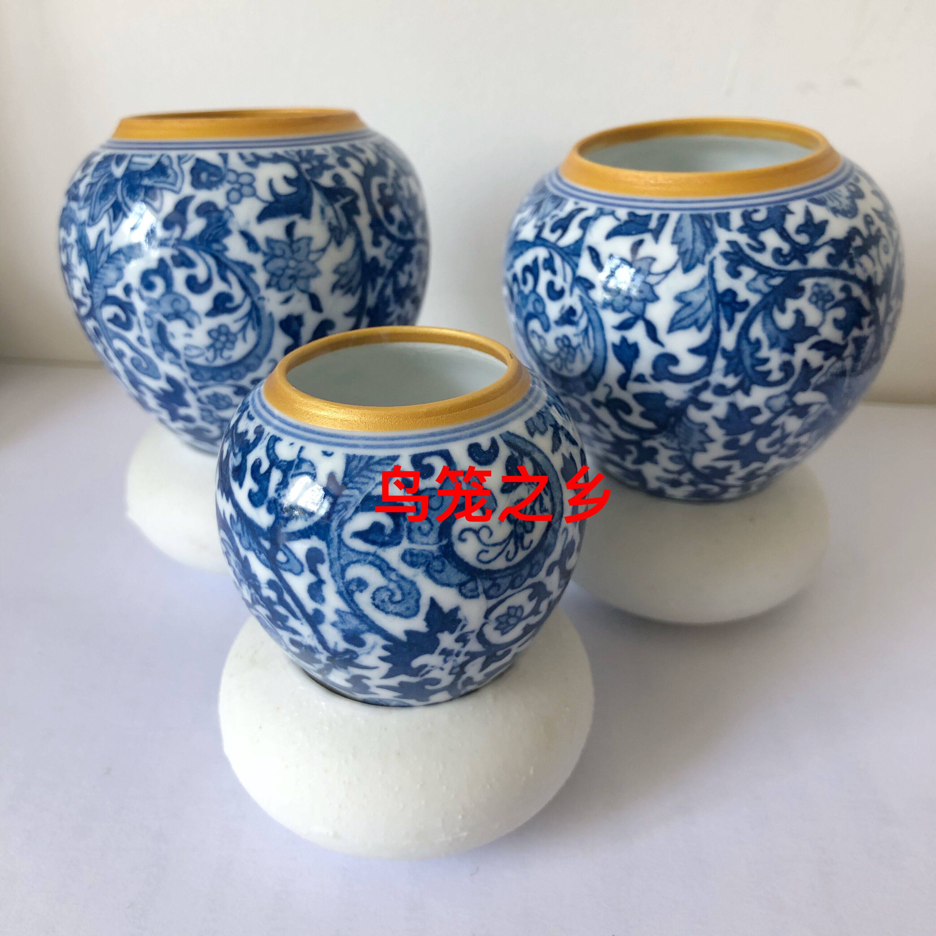 Sichuan Cage Painting Brow Accessories Bird Cup Food Vat Green Flowers Series GOLDEN BIRD CUP