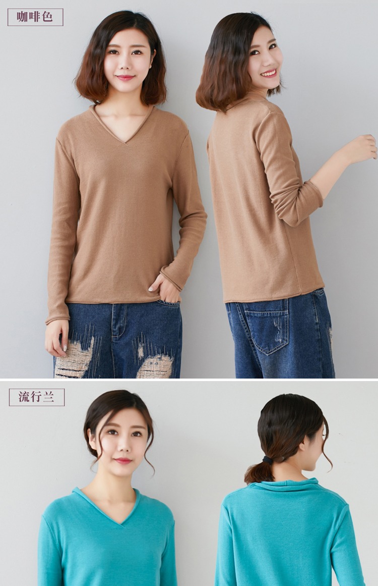 Mùa xuân 2018 và mùa thu mới kích thước lớn của phụ nữ tay dài phiên bản lỏng lẻo của áo len cotton áo len đáy áo len cardigan nữ