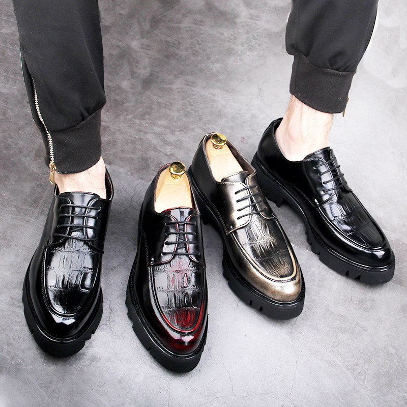 Crocodile textured men's pointy leather shoes Korean version trendy men's 100 hitch Inlennet heightening men's shoes 6cm casual little leather shoes