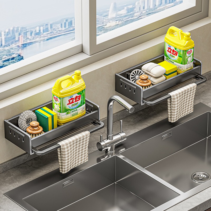 Kitchen Storage Rack, Dishcloth Rack, Multifunctional Draining Rack, Wall-Mounted, No-Drill Sink Hanging Basket, Various Storage Solutions Kitchen Storage Rack, Dishcloth Rack, Multifunctional Draining Rack, Wall-Mounted, No-Drill Sink Hanging Basket, Various Storage Solutions