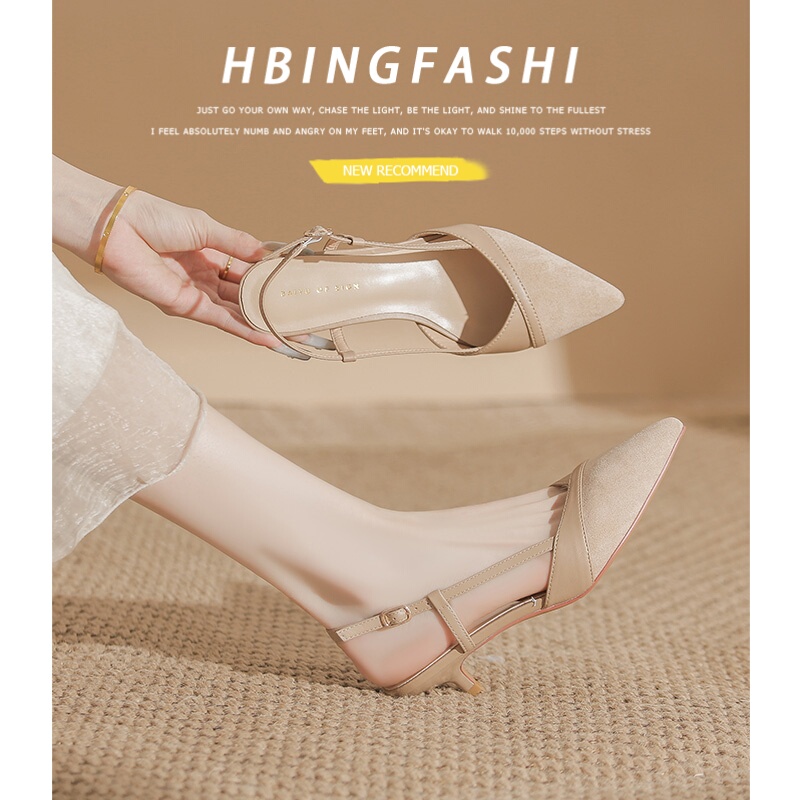 Spring and Summer New Style French Cheongsam Pointed-Toe Sandals with Skirt, High Heels, Stiletto Heels, Kitten Heels, Low-Heeled Single Shoes for Women