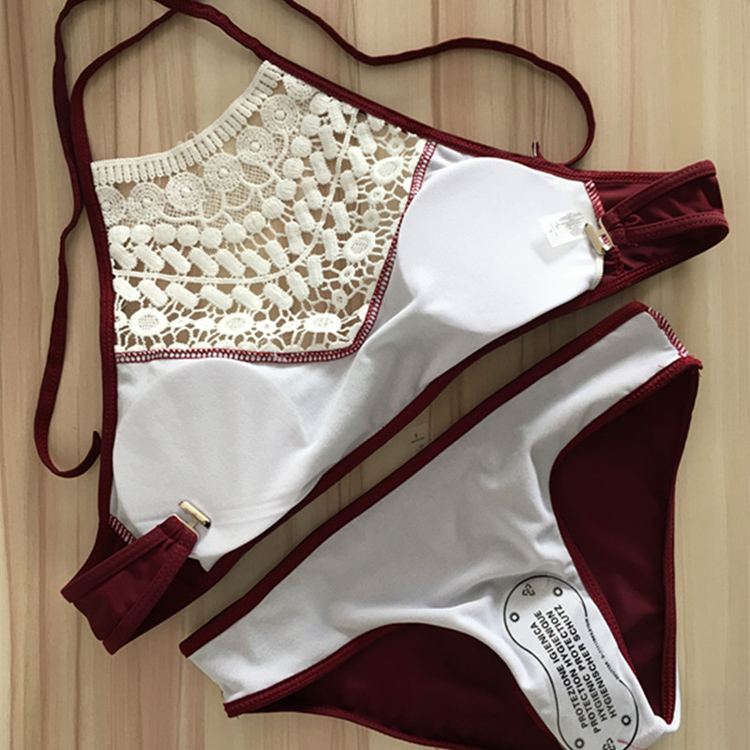 Châu Âu và Hoa Kỳ áo tắm mới bikinir chia áo tắm nữ openwork ren ngực nhỏ gợi cảm tập hợp bikini tam giác bộ quần áo bơi dài tay nữ