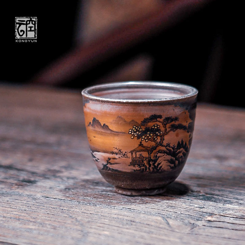 Empty cloud handmade firewood burning mountain water Cup solitary wood wood kiln ceramic master Cup kung fu tea cup natural fall Ash
