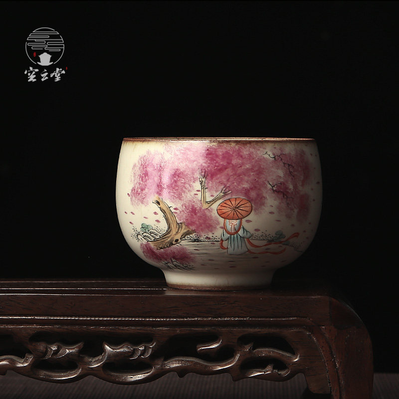 Ruyao water point peach blossom master cup open piece can raise small tea bowl Jingdezhen hand-painted ceramic Kung Fu tea cup Tea cup