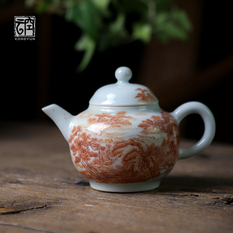 Kongyun Jingdezhen hand-made antique Alum Red Mountain water tea pot Master hand-painted heavy industry Kung Fu tea set tea pot