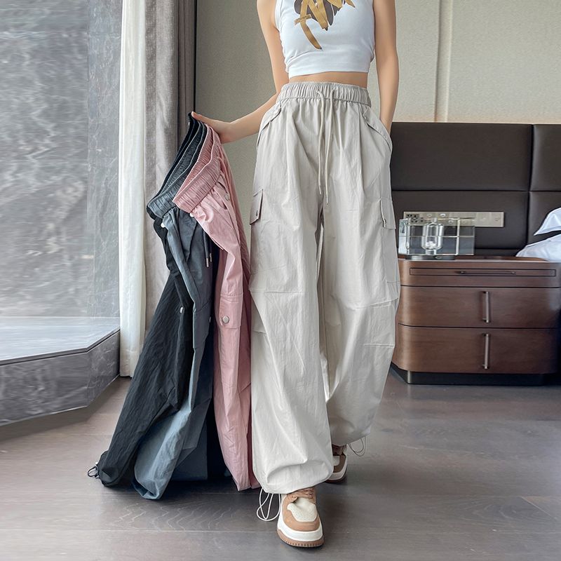 American-Style Quick-Drying Cargo Pants for Women, Summer Thin Loose-Fitting Jogger Wide-Leg Hiking Pants, Summer Straight-Leg Casual Sports Pants