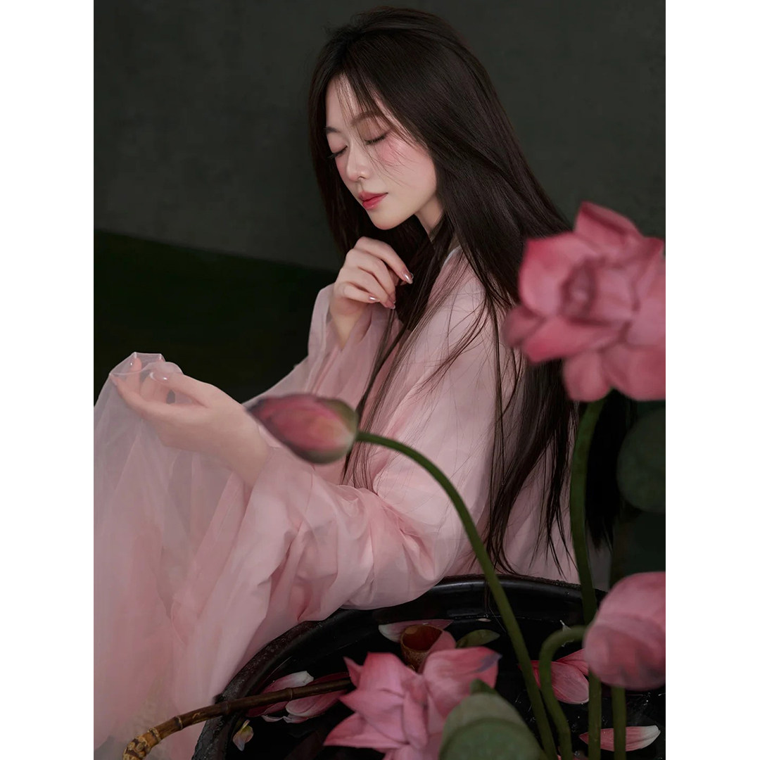粉色荷花战国袍汉服 女款2025新款 古风古装 🌸 -汉服套装-淘宝好物网