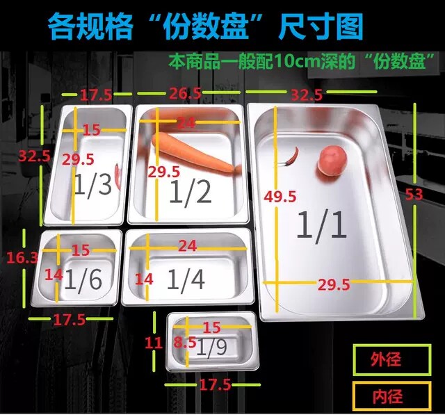 Stainless steel portion pot buffet insulation box with lid square pot thickened fraction box food vegetable pot salad box