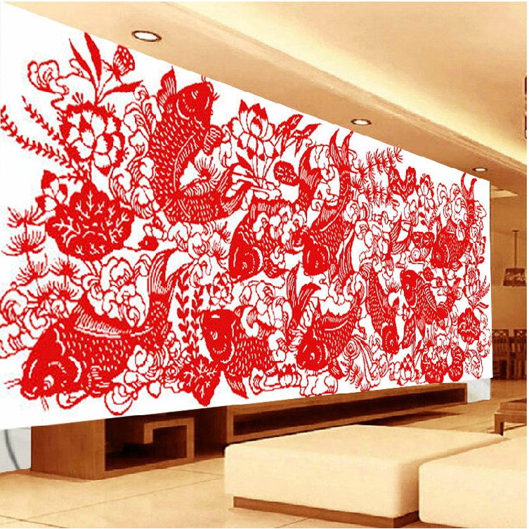 Printed cross embroidered paper fish year over year Living Room Wedding House Simple New Hand Cross Embroidered Wedding Festive