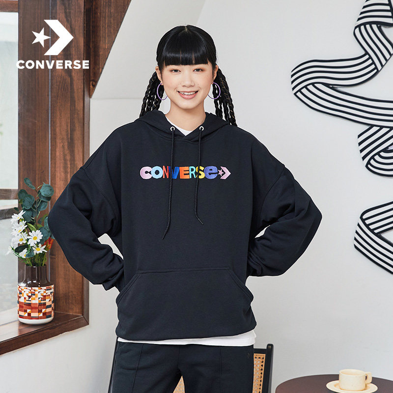 CONVERSE Converse Official Coloured Alphabet Knitted hoodie fashion thick T-shirt Twilight purple 10023947