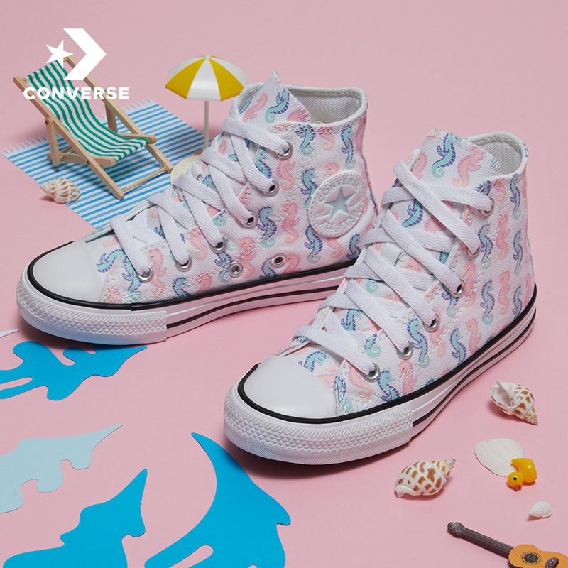 CONVERSE Converse Official All Star Sea Horse printed Canvas Children Shoes Small Code Women Shoes Pink 372871C