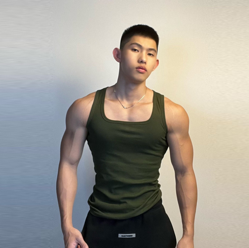 Summer Thin Solid Color Pure Cotton American Square Collar Vest Men's Fitness Sports Sleeveless T-Shirt Casual Slim Fit Top Summer Thin Solid Color Pure Cotton American Square Collar Vest Men's Fitness Sports Sleeveless T-Shirt Casual Slim Fit Top