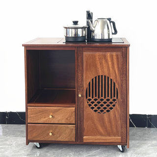 Household solid wood mobile tea cabinet tea table kettle all-in-one electrical appliance wheeled coffee table side cabinet Kung Fu tea set