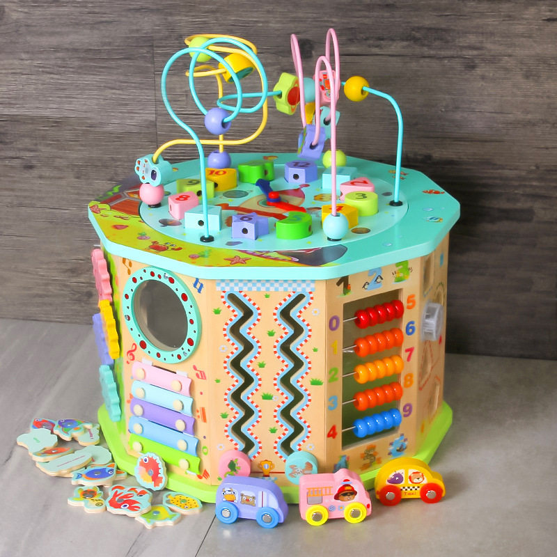 Ten-sided large beaded treasure box toy large baby educational children's baby early education with rotating wooden belt music