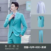 Мужской пиак-синий (костюм+брюки+жилет)+рубашка