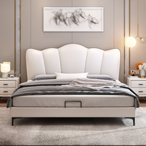 Real leather bed modern simple master bedroom light luxury Italian double 1 8 meters solid wood storage 1 5 small apartment soft bag wedding bed