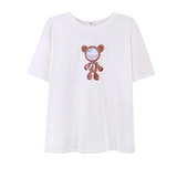 Белая хлопковая летняя футболка с коротким рукавом, с медвежатами, свободный крой